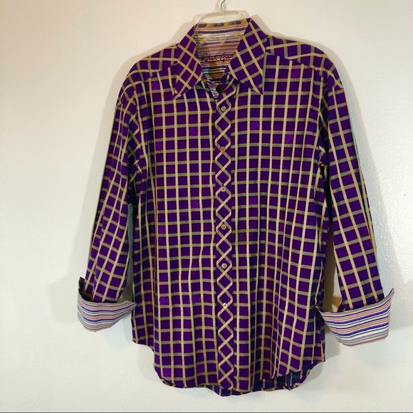 Robert Graham Purple Squared Pattern Button Down Shirt - Medium - Picture 1 of 13